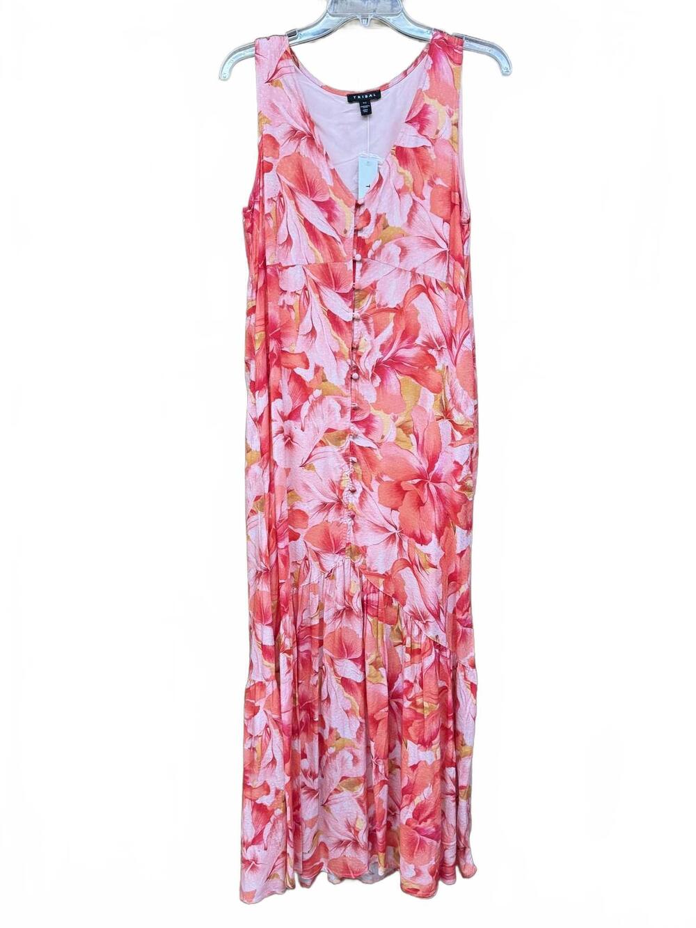 NEW TRIBAL women's sleeveless maxi dress in coral sky